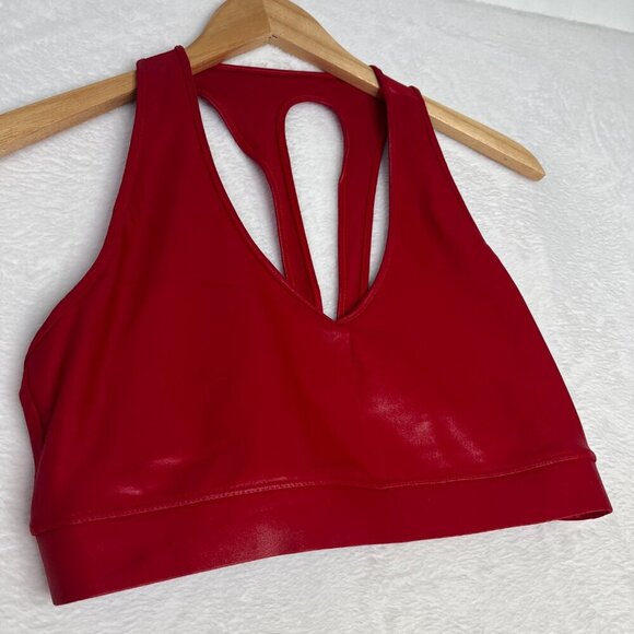 Carbon 38 Action Bra 2.0 Metallic Red Dahlia Racerback Sports Bra Workout sz L - Picture 7 of 11